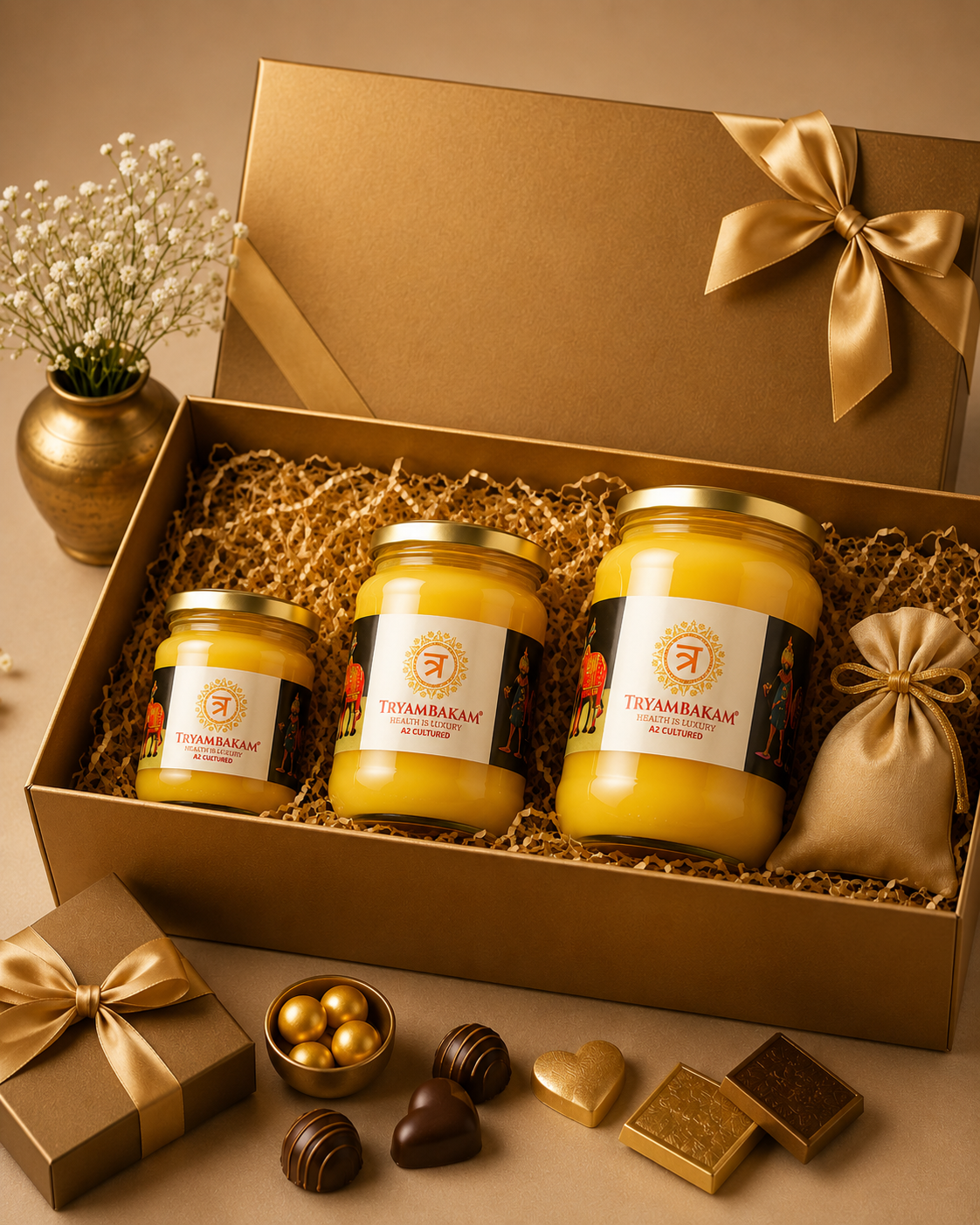 Tryambakam Premium Gir Cow A2 Ghee Gift Hamper | Luxury Festive Gift Box Tryambakam Dairy And Agro Products