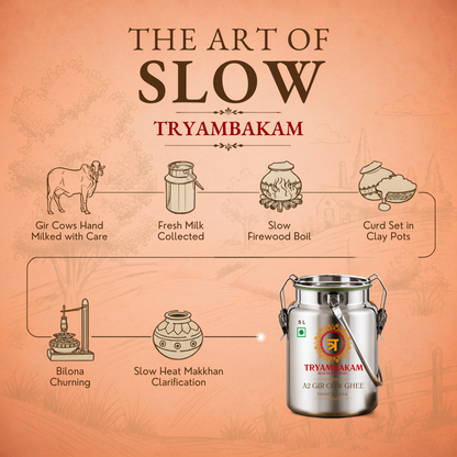 Gir Cow A2 Ghee - Made From Curd (5 Ltr Steel Dolchi) | Vedic Bilona | Tryambakam Tryambakam Dairy And Agro Products
