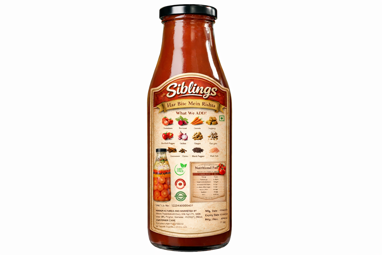 Siblings Natural Tomato Ketchup 1kg Tryambakam Dairy And Agro Products